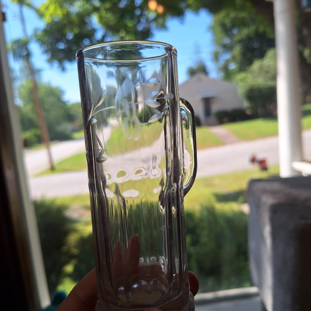 Vintage Princess House Heritage Crystal Mini 4 Oz. Beer Mug Etched Floral